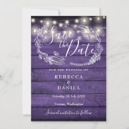 Rustikale Lila String Lights Blumenhochzeit Foto Save The Date