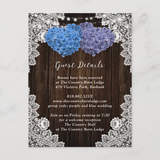 Rustikale Lila und blaue florale Verschlusskarte Begleitkarte (Vorderseite)