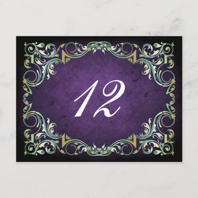 Rustikale Lila- und Goldhochzeit mit Ornamenten Postkarte (Vorderseite)