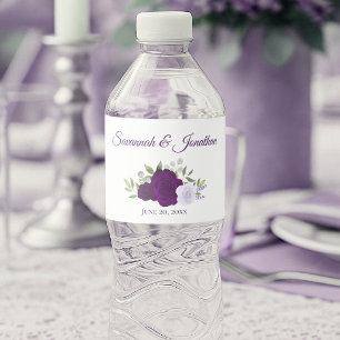 Rustikale lila und lavendelfarbene Rosen Elegante Wasserflaschenetikett