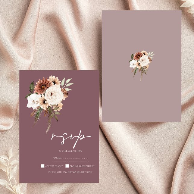 Rustikale Lila und Pfirsichblütenhochzeit RSVP Karte (Rustic Purple and Peach Floral Wedding RSVP Card)