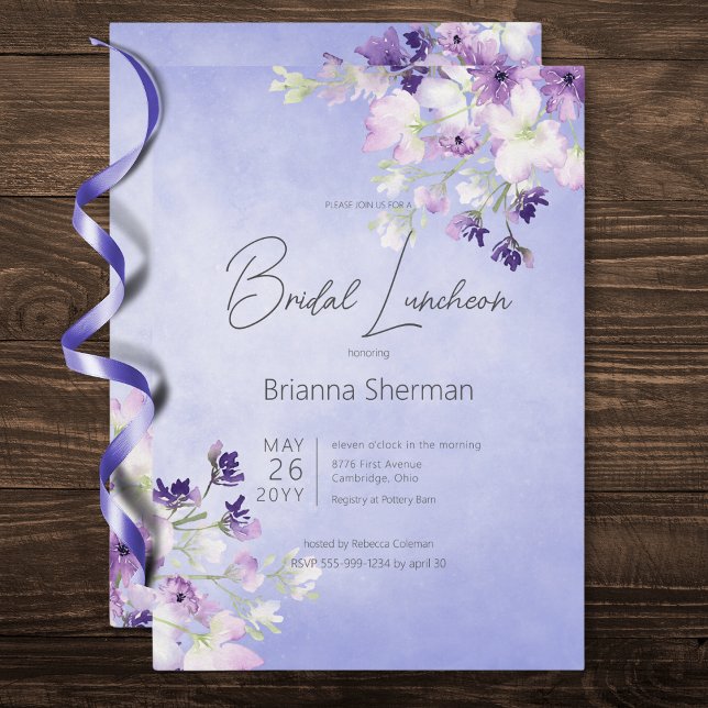 Rustikale Lila Wasserfarben Einladung (Rustic Purple Watercolor Floral Bridal Luncheon Invitation)