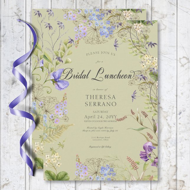 Rustikale Lila Wildblume Einladung (Rustic Purple Sage Wildflower Sage Bridal Luncheon Invitation)