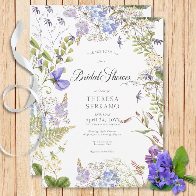 Rustikale Lila Wildblume Weißes Brautparty Einladung (Rustic Purple Sage Wildflower White Bridal Shower Invitation)