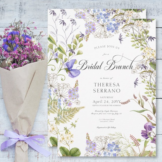 Rustikale Lila Wildblume White Bridal Brunch Einladung (Rustic Purple Sage Wildflower White Bridal Brunch Invitation)
