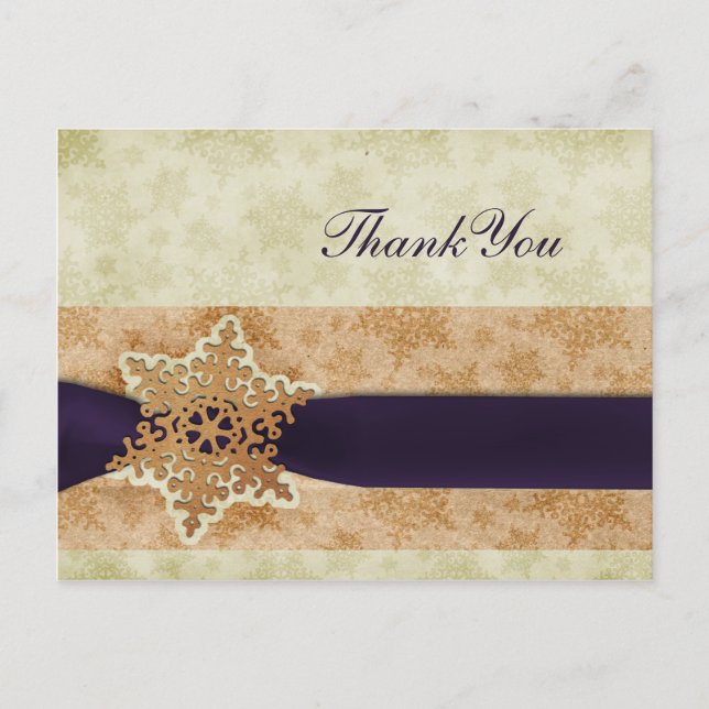 rustikale lila Winterhochzeit Danke Postkarte (Vorderseite)