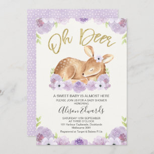 Rustikale Lilac Floral Deer Baby Dusche Einladung