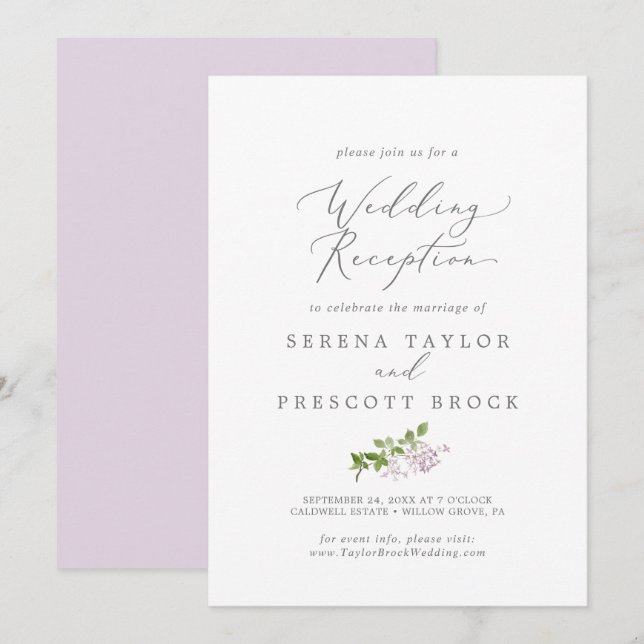 Rustikale Lilac Hochzeitempfehlung Einladung (Vorne/Hinten)