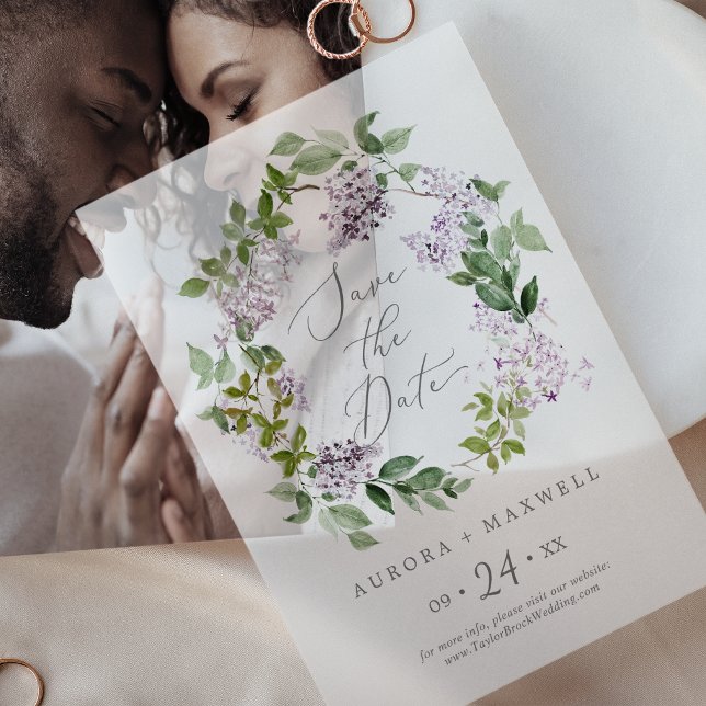 Rustikale Lilac-Lila Blumenhochzeit retten das Dat (Rustic Lilac Purple Floral Wedding Save the Date Vellum Invitations)