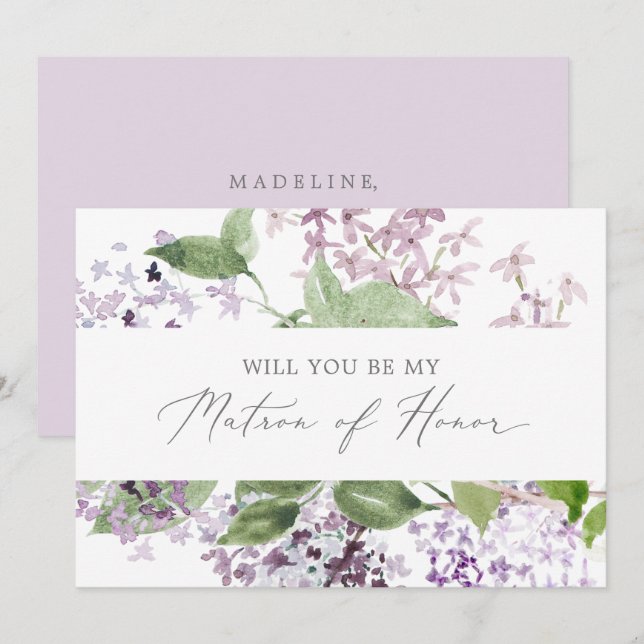 Rustikale Lilac Matron of Honorar Vorschlag Card Einladung (Vorne/Hinten)