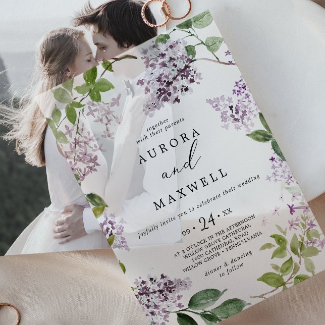 Rustikale Lilac Moderne Boho Hochzeit mit floralen (Rustic Lilac Modern Boho Watercolor Floral Wedding Vellum Invitations)