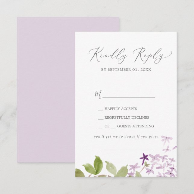 Rustikale Lilac Song Request RSVP Card Karte (Vorne/Hinten)