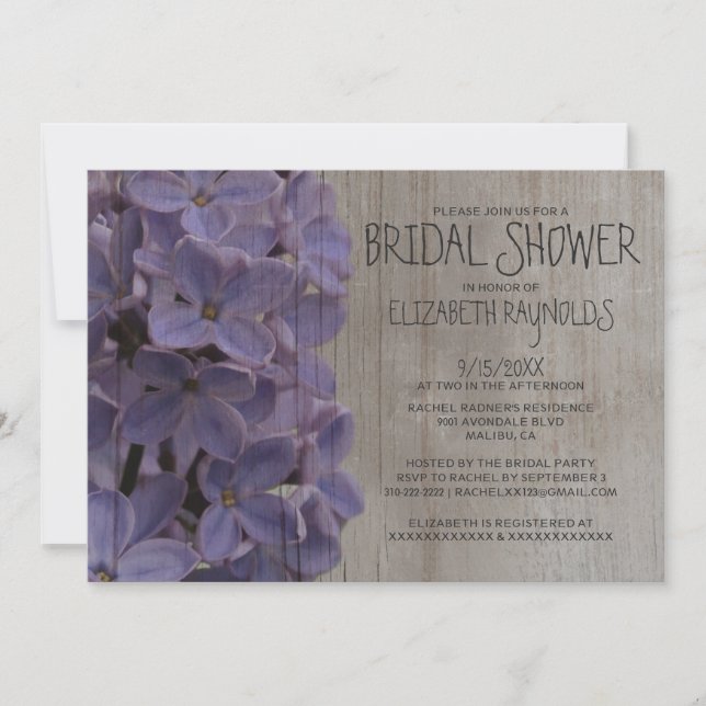Rustikale Lilacs Bridal Dusche Einladungen (Vorderseite)