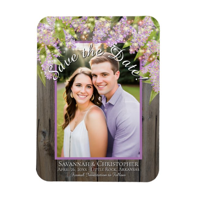 Rustikale Lilacs Lights & Foto Wedding Save the Da Magnet (Vertikal)