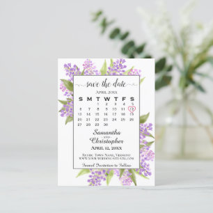 Rustikale Lilacs Wedding Save the Date Calendar Wh Ankündigungspostkarte