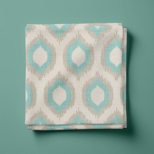 Rustikale Linen Beige und Aqua Ikat Print Stoff (Von Creator hochgeladen)