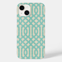 Rustikale Linen Beige und Aqua Trellis