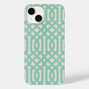 Rustikale Linen Beige und Aqua Trellis Case-Mate iPhone 14 Hülle