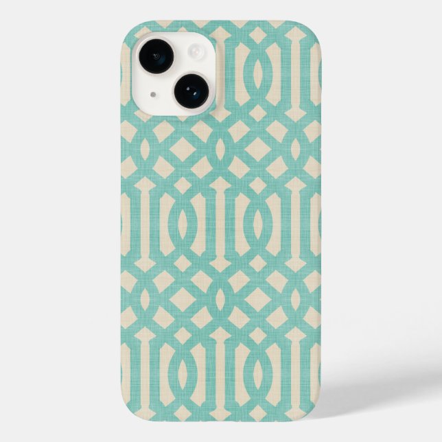 Rustikale Linen Beige und Aqua Trellis Case-Mate iPhone Hülle (Rückseite)