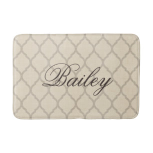 Rustikale Linen Beige und Taupe Quatrefolien Monog Badematte