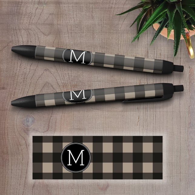 Rustikale Linen Black Buffalo Kariertes Muster Mon Kugelschreiber (Personalized Writing Pens)