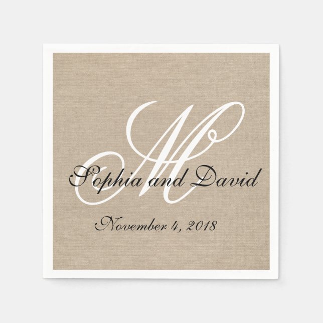 Rustikale Linen Leinwand Hochzeit Monogram Napkins Serviette (Vorderseite)