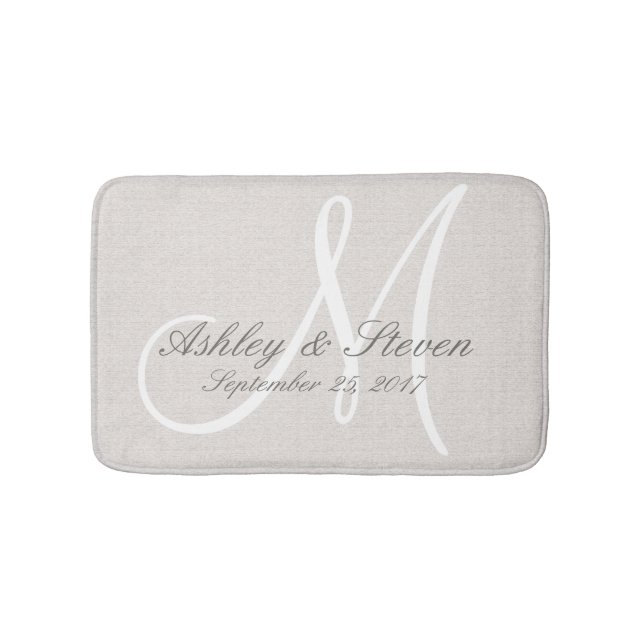 Rustikale Linen Wedding Monogram Badematte (Vorderseite)