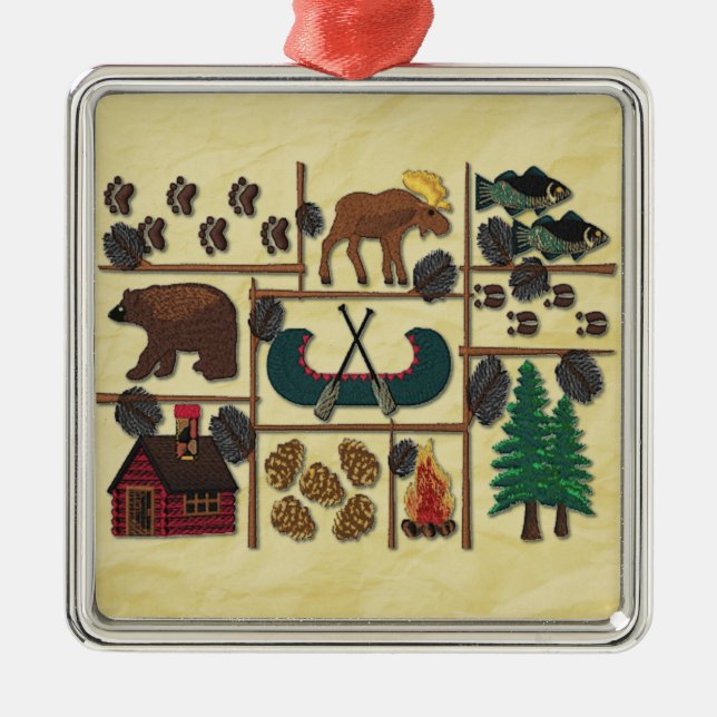 Rustikale Lodge Landhaus Weihnachten Silbernes Ornament (Vorne)