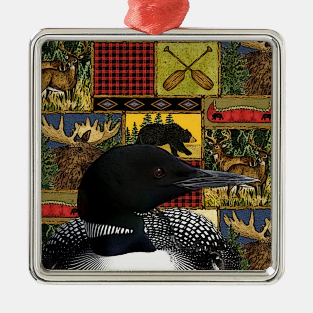 Rustikale Loon Northwood Kabine Ornament Aus Metall (Vorne)