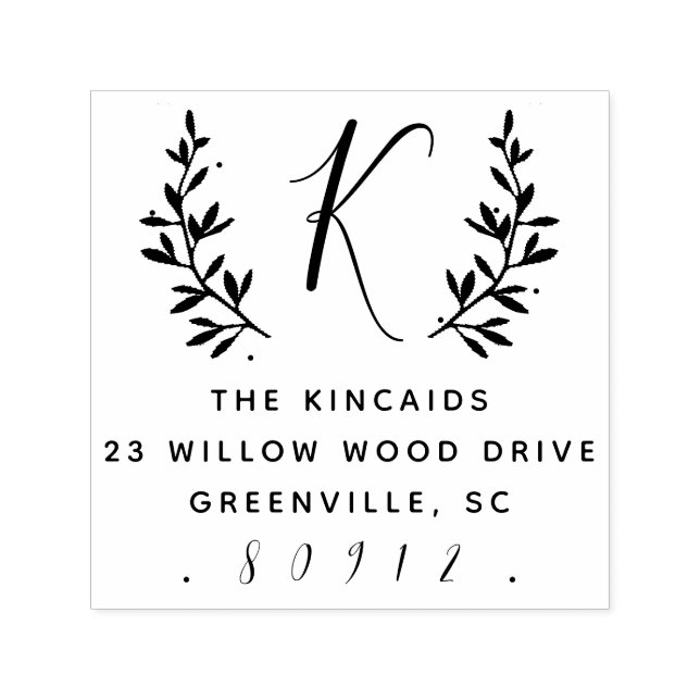 Rustikale Lorbeerskriptmonogramm-Rücksendeadresse Permastempel (Design)