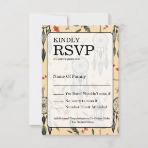 Rustikale Macrame-Boho-Hochzeitsstruktur RSVP Karte
