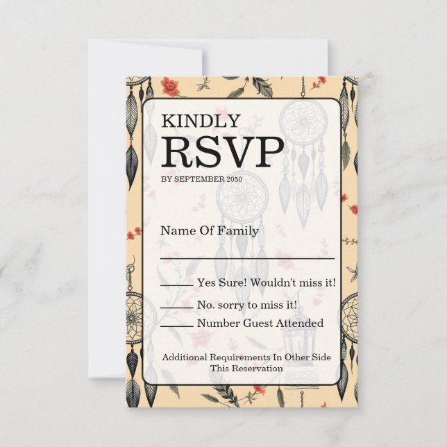 Rustikale Macrame-Boho-Hochzeitsstruktur RSVP Karte (Vorderseite)