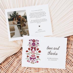 Rustikale Magenta Bow & Blossom Wedding Dankeskarte