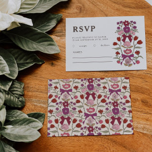 Rustikale Magenta Bows und Blume Hochzeit RSVP Karte