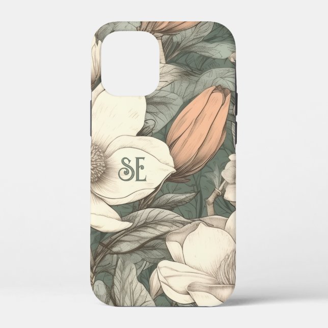 Rustikale Magnolien Bemalte Initialen Floral Botan Case-Mate iPhone Hülle (Rückseite)