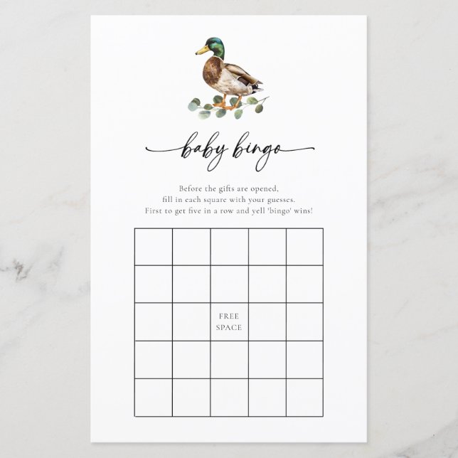 Rustikale Mallard Duck Baby Showroom Bingo Game Ca (Vorderseite)