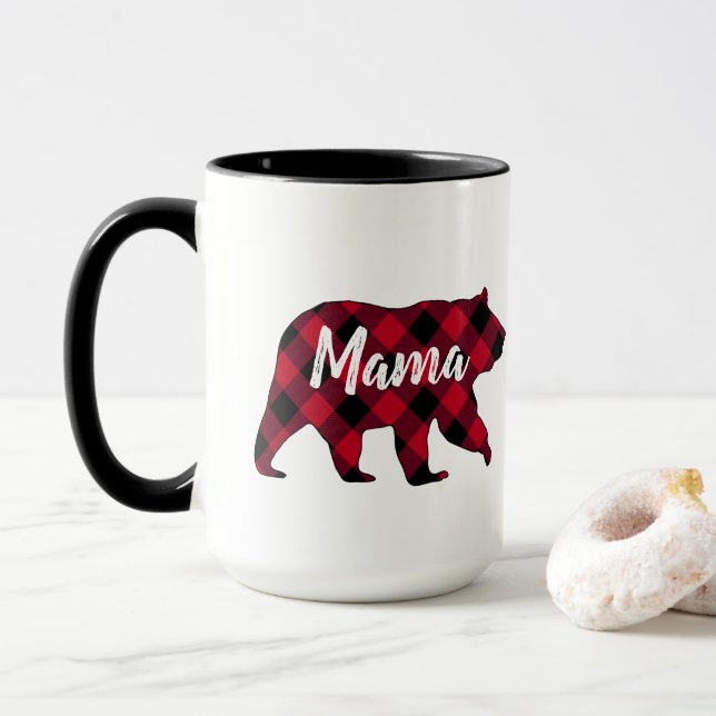 Rustikale Mama Bear Red Buffalo Karierte Tasse (Mit Donut)