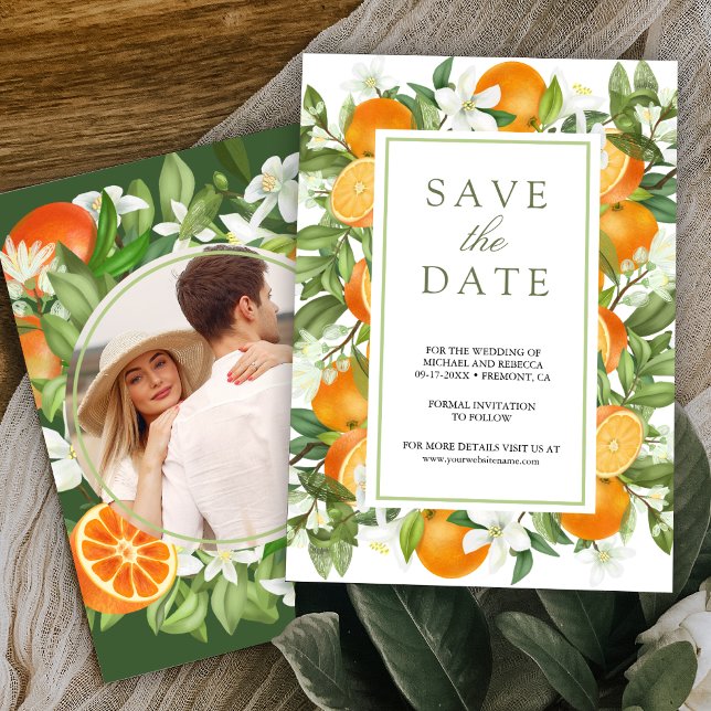 Rustikale Mandarine Citrus Orange Foto Hochzeit Save The Date (Von Creator hochgeladen)