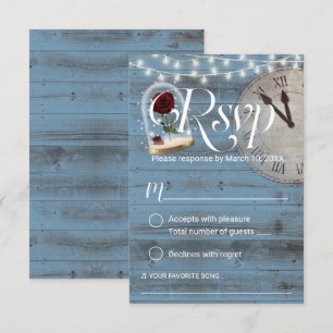 Rustikale Märchenmesse Dusty Blue Barn Wedding RSV RSVP Karte