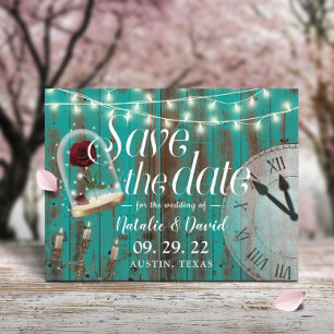 Rustikale Märchenmesse Hochzeit Aquamariner Stall  Ankündigungspostkarte