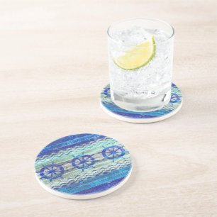 Rustikale Marine-Blau-Küstendekor-Schiffs-Räder Sandstein Untersetzer