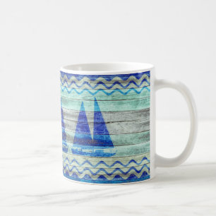 Rustikale Marine-Blau-Küstendekor-Segelboote Tasse