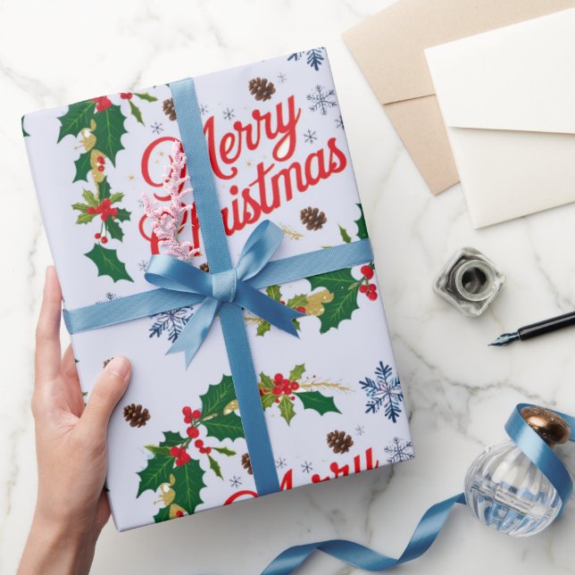 Rustikale Marine weiß und rot frohe Weihnachten Geschenkpapier (Schenken)