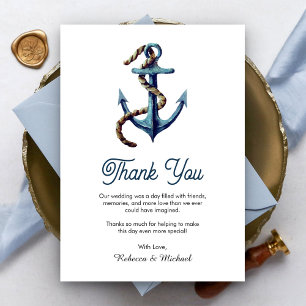 Rustikale marineblaue Anker-Tau-Hochzeit Dankeskarte