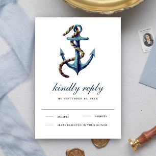 Rustikale marineblaue Anker-Tau-Hochzeit im mariti RSVP Karte
