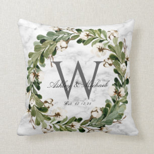 Rustikale Marmormor-Monogramm-Wedding Keepake Kissen