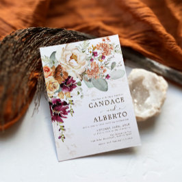 Rustikale Maroon Rust Orange Botanische Blumenhoch Einladung