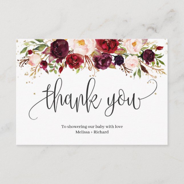 Rustikale Marsala burgundy Blütengolddusche Begleitkarte (Vorderseite)