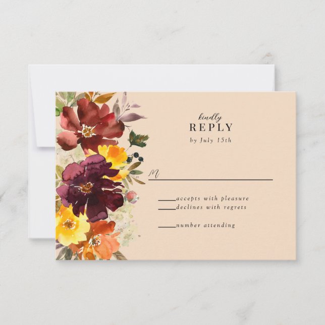 Rustikale Marsala Burnt Orange Fall Wreath RSVP Ka Karte (Vorderseite)