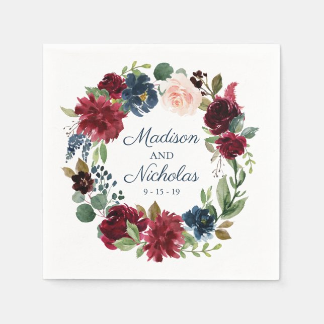 Rustikale Marsala Floral Wedding Napkins Serviette (Vorderseite)